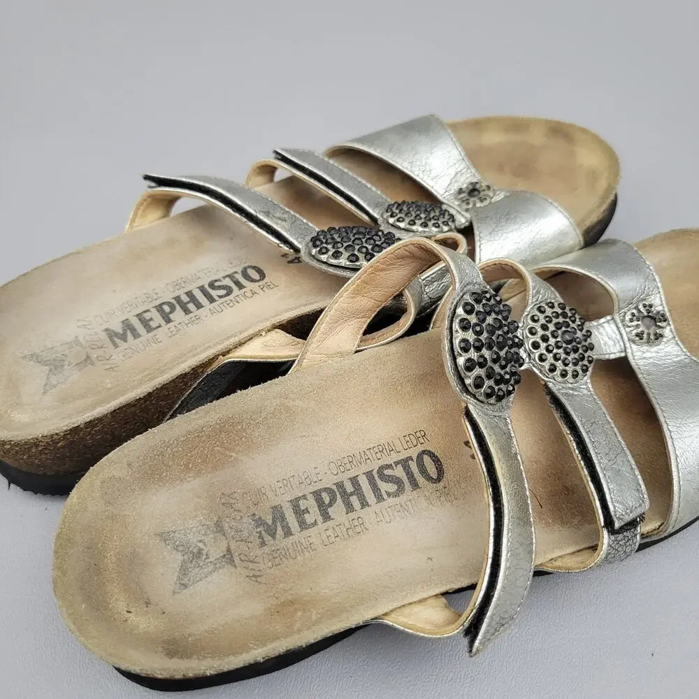 Mephisto Air-Relax Leather Jeweled Wedge Slide Sandals EU 41 / 11